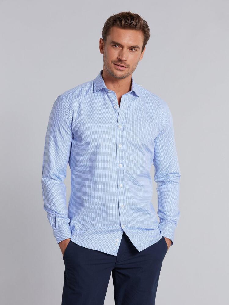 Chemise cintrée Théo en pied de poule ciel - Petit Col