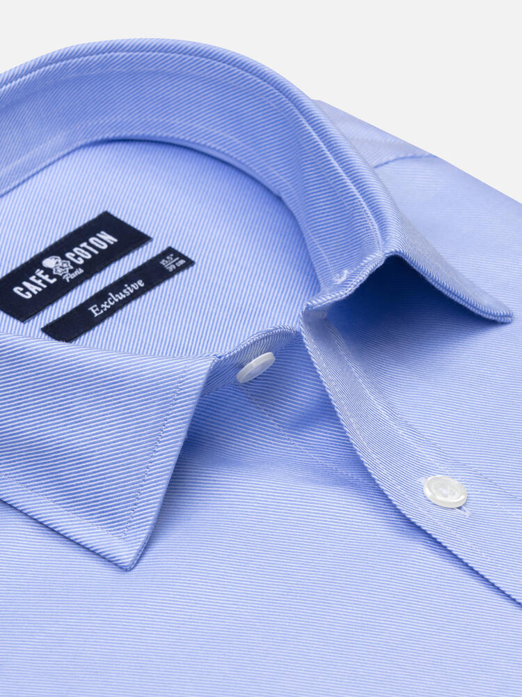 Camicia slim in twill cielo - Colletto piccolo