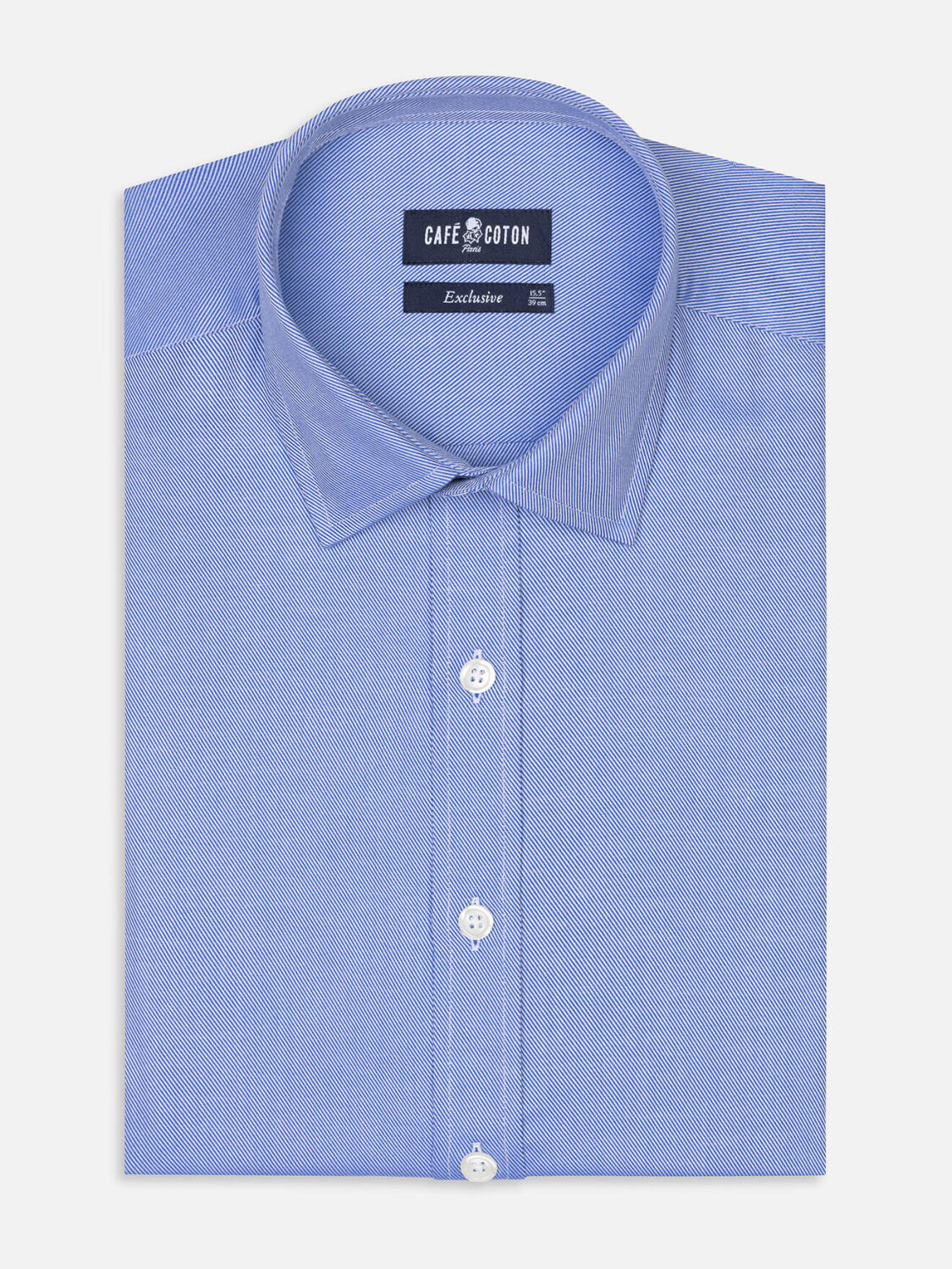 Camicia slim fit in twill blu - Collo a punta