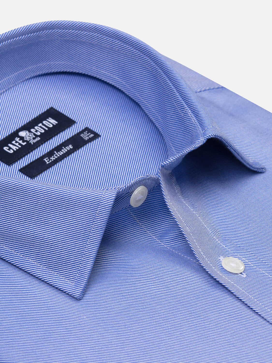 Camicia slim fit in twill blu - Collo a punta