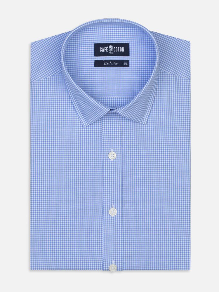 Sky blue gingham checked slim fit shirt - Small collar