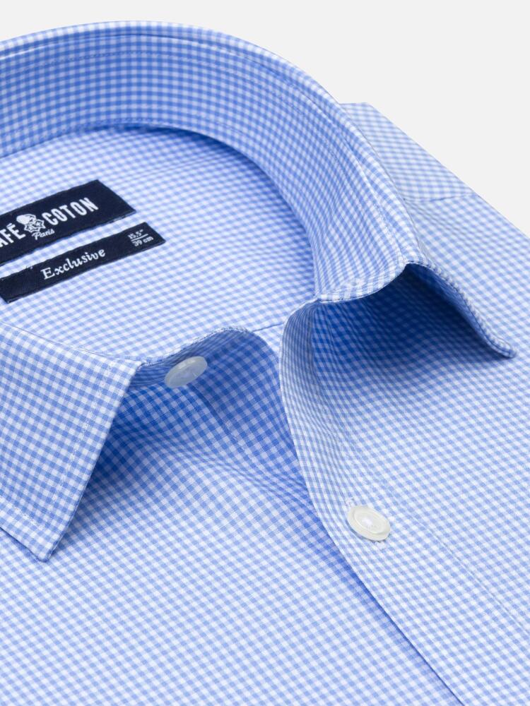 Sky blue gingham checked slim fit shirt - Small collar