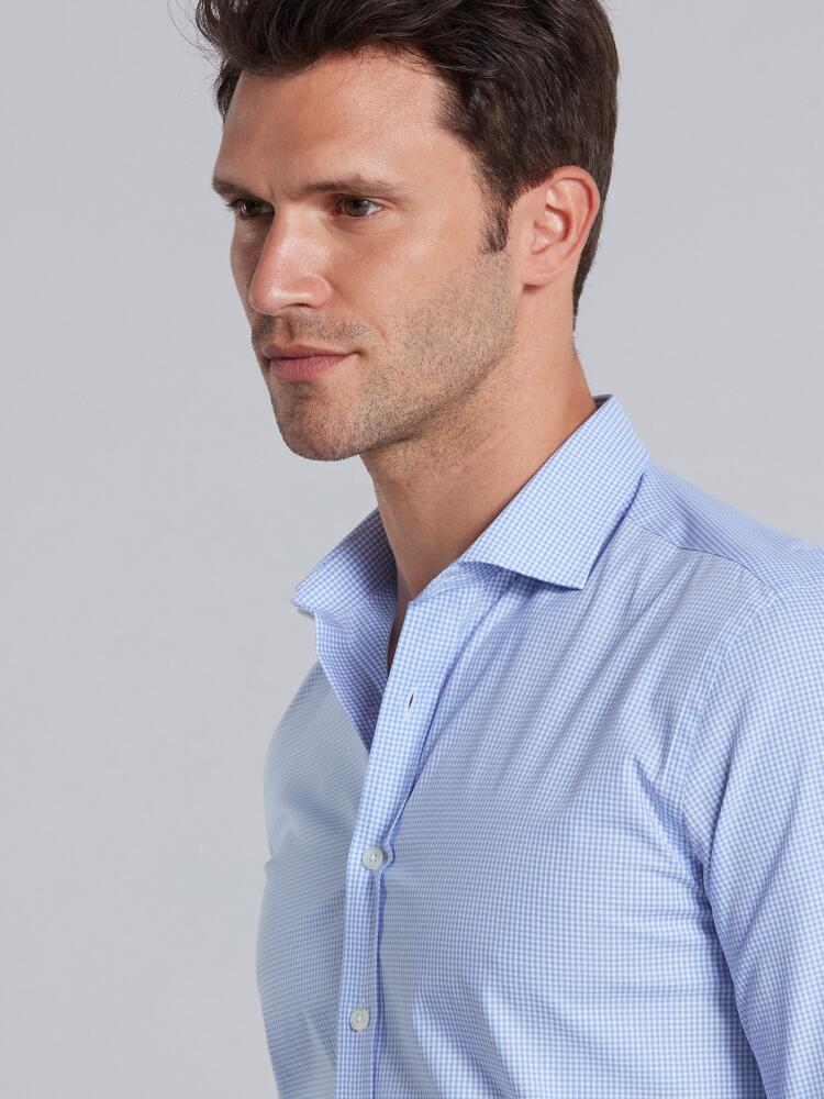 Camicia slim fit in percalle cielo - Colletto piccolo