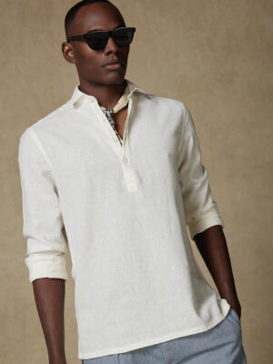 Moon Poloshirt in gebroken wit linnen