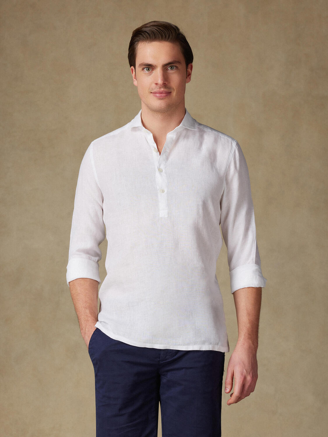 Olaf camicia popover in lino bianco