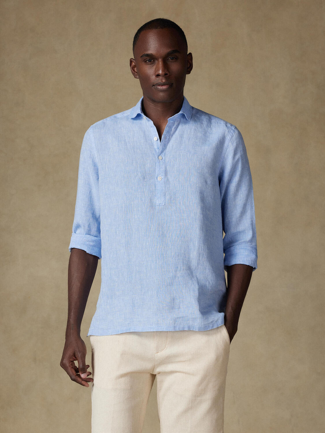 Chemise popover Olaf en lin ciel