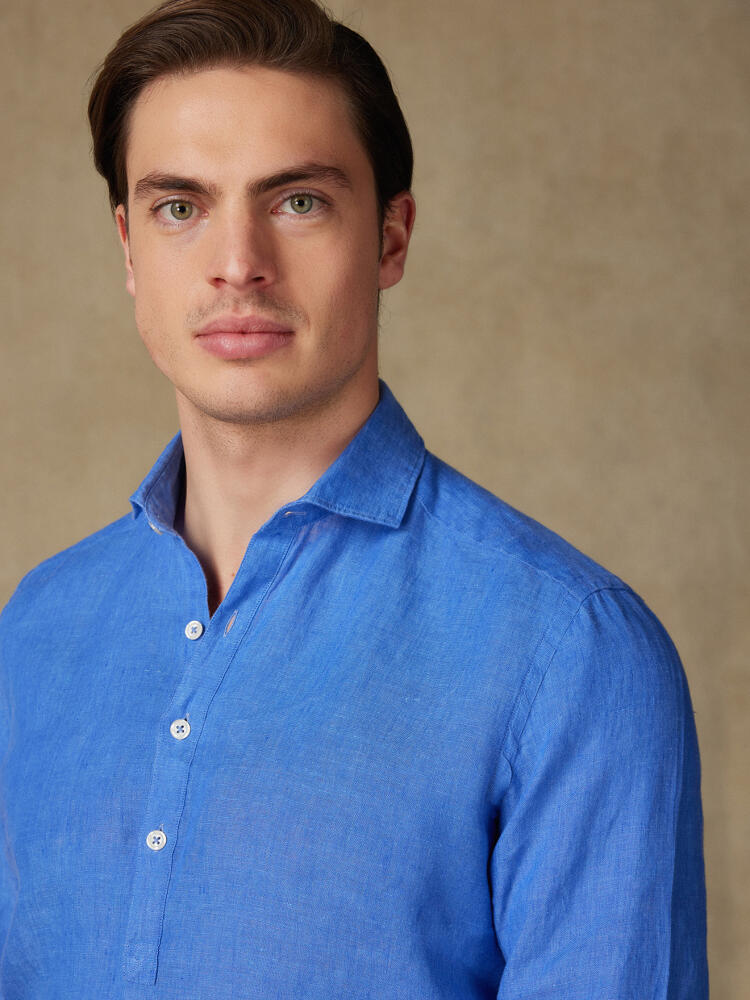 Olaf camicia popover in lino blu