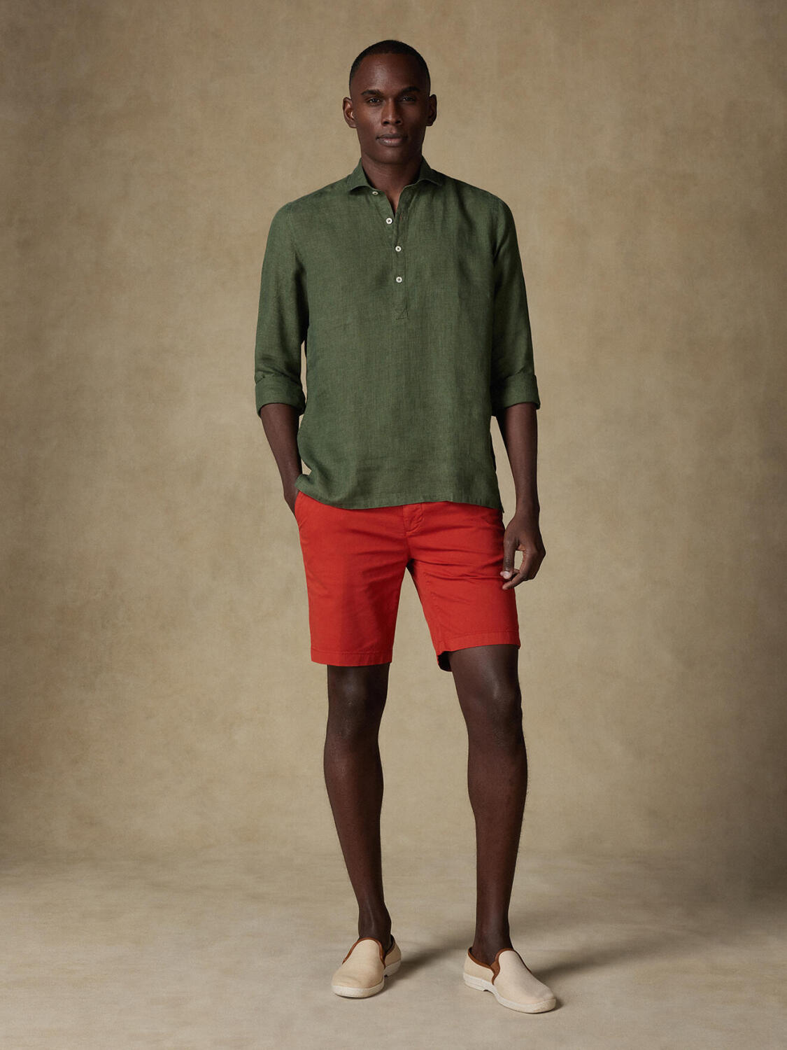 Chemise popover Olaf en lin kaki