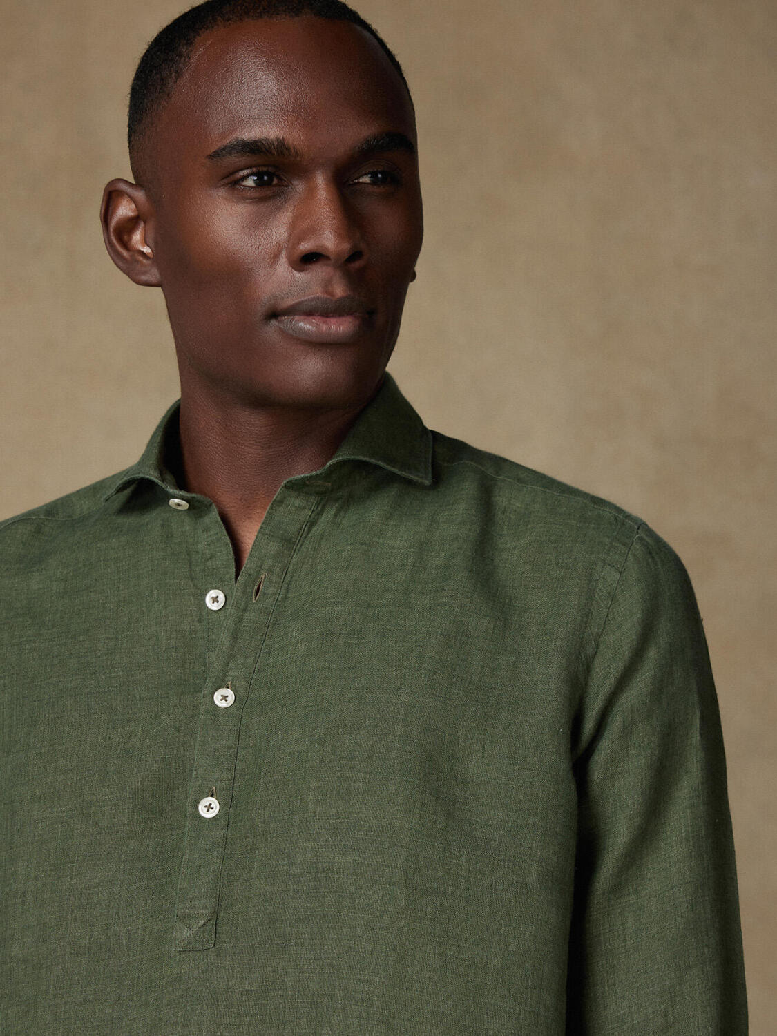 Chemise popover Olaf en lin kaki