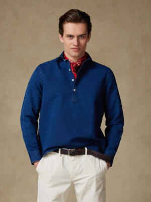 Tim Poloshirt in donker indigo linnen