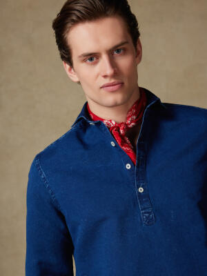Tim Poloshirt in donker indigo linnen
