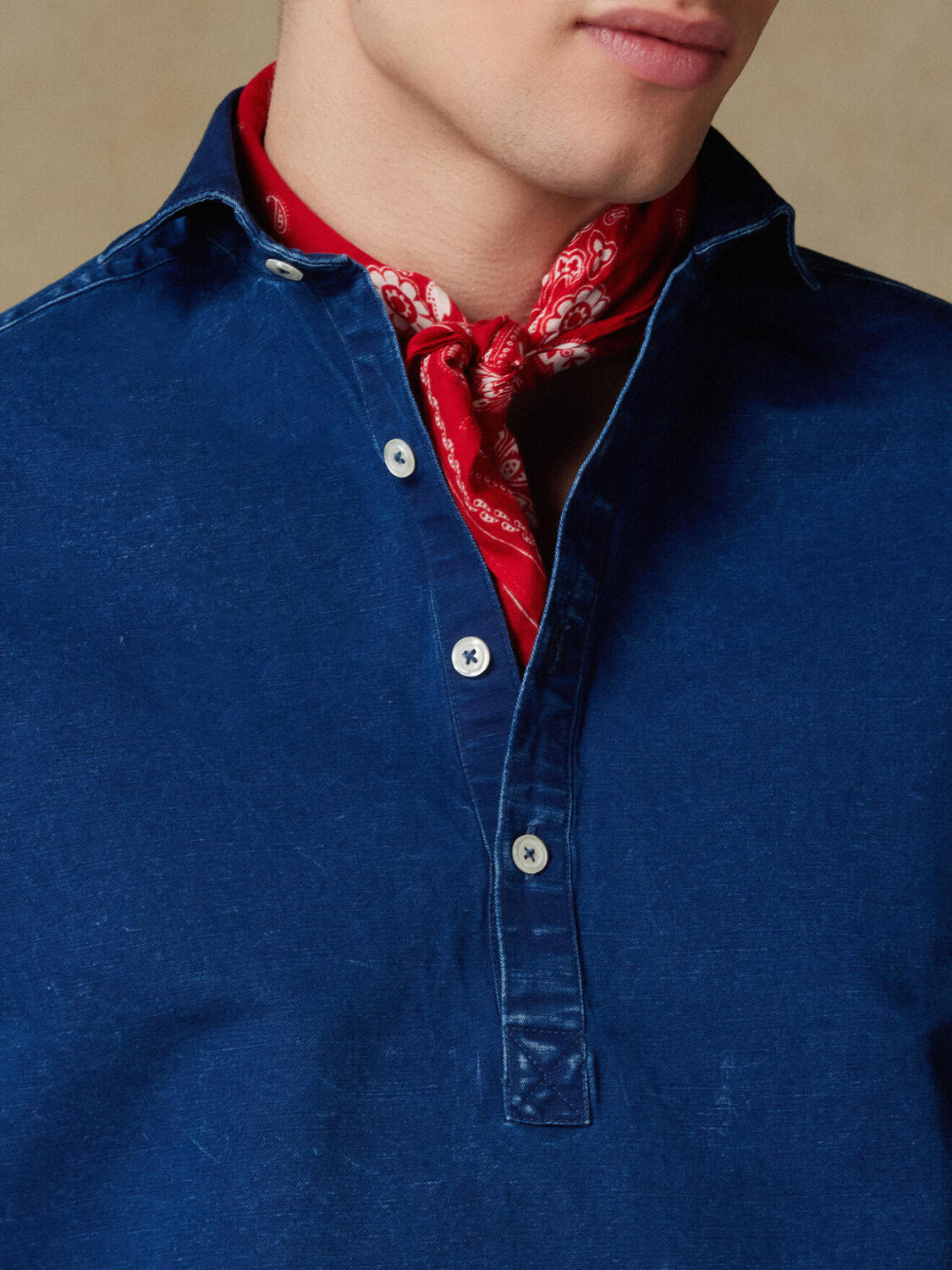 Chemise Polo Tim en lin dark indigo