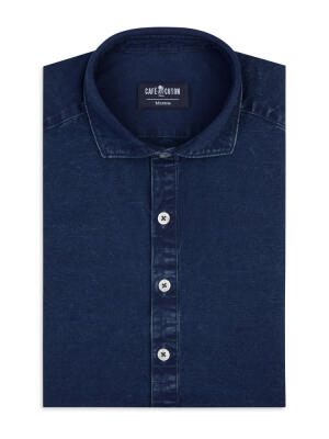 Tim Poloshirt in donker indigo linnen