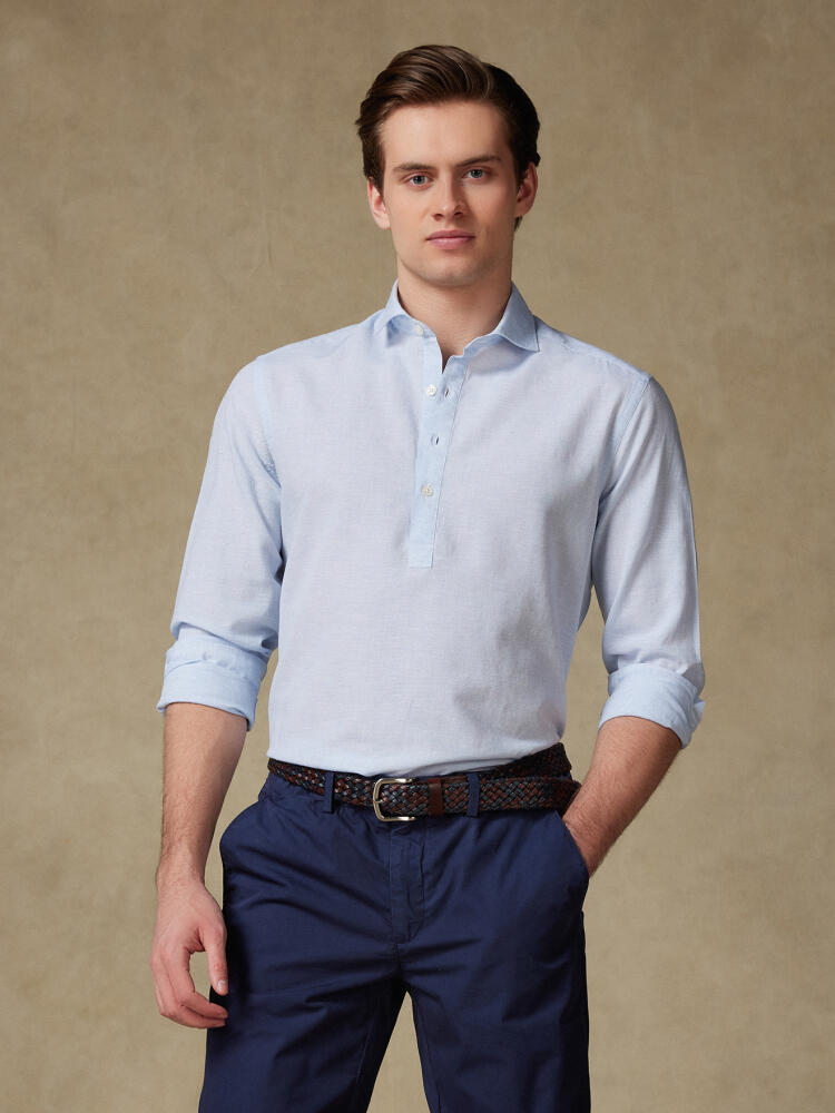 Polo Wayne in lino celeste