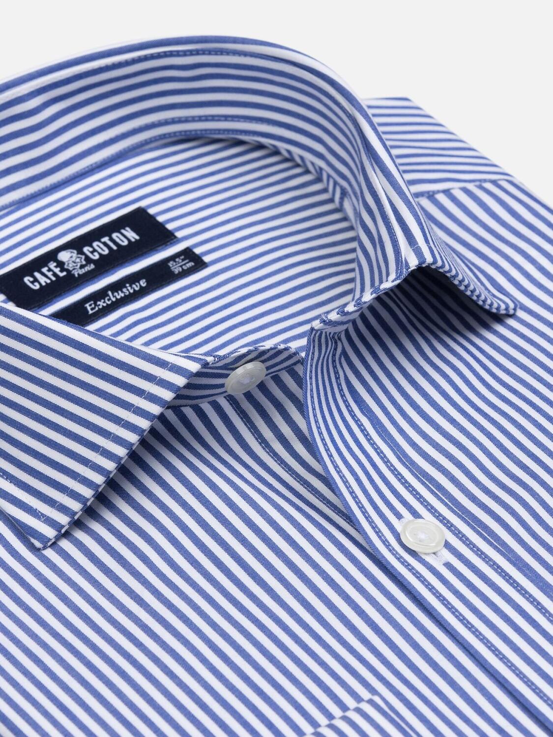 Chemise Barney &agrave; rayures marine - Poignets Mousquetaires