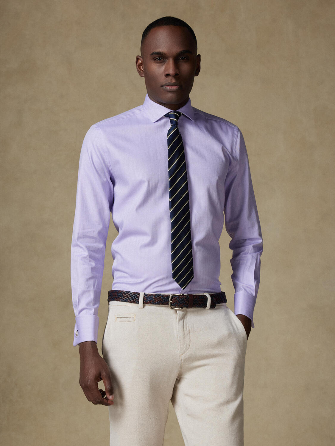 Chemise en chevron parme  - Poignet mousquetaire