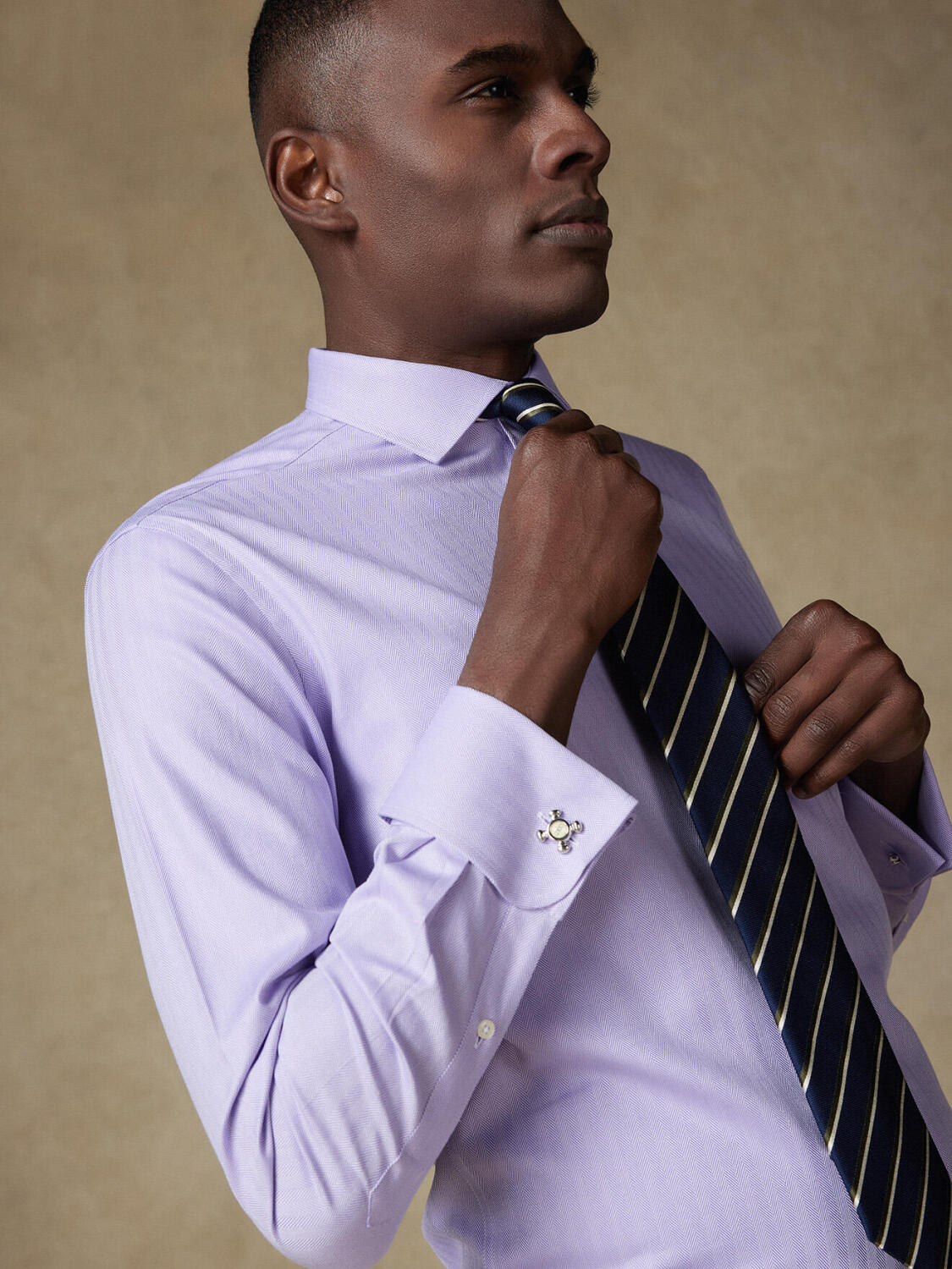 Chemise en chevron parme  - Poignet mousquetaire