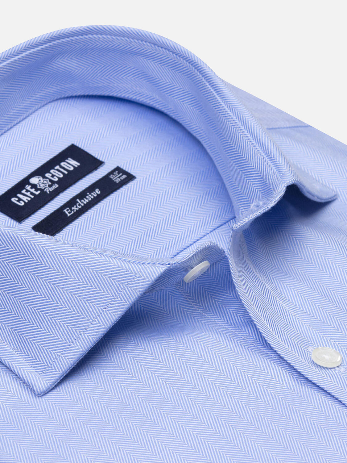 Herringbone shirt with double cuffs - Blue sky