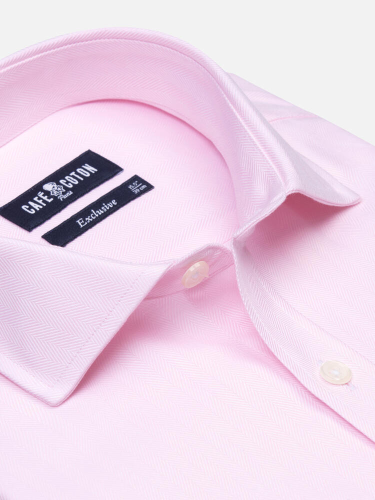 Herringbone shirt with double cuffs - Pink