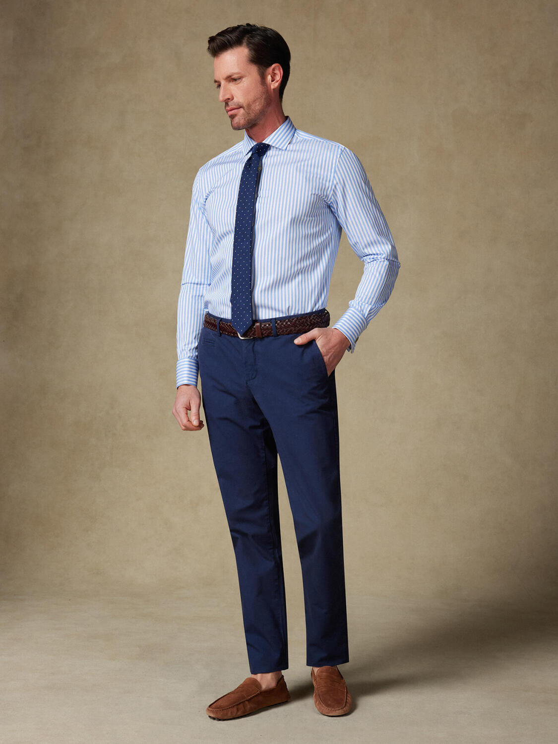 Chris Hemd mit himmelblau Streifen   - Doppelten manschetten