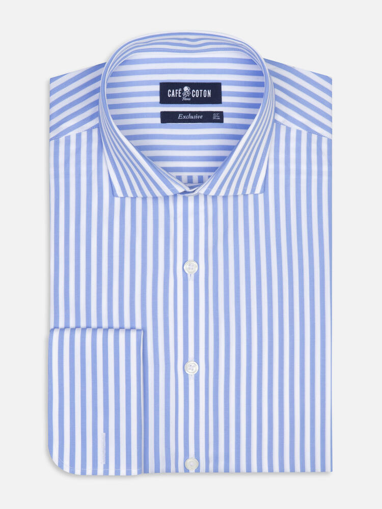 Chris Hemd mit himmelblau Streifen   - Doppelten manschetten