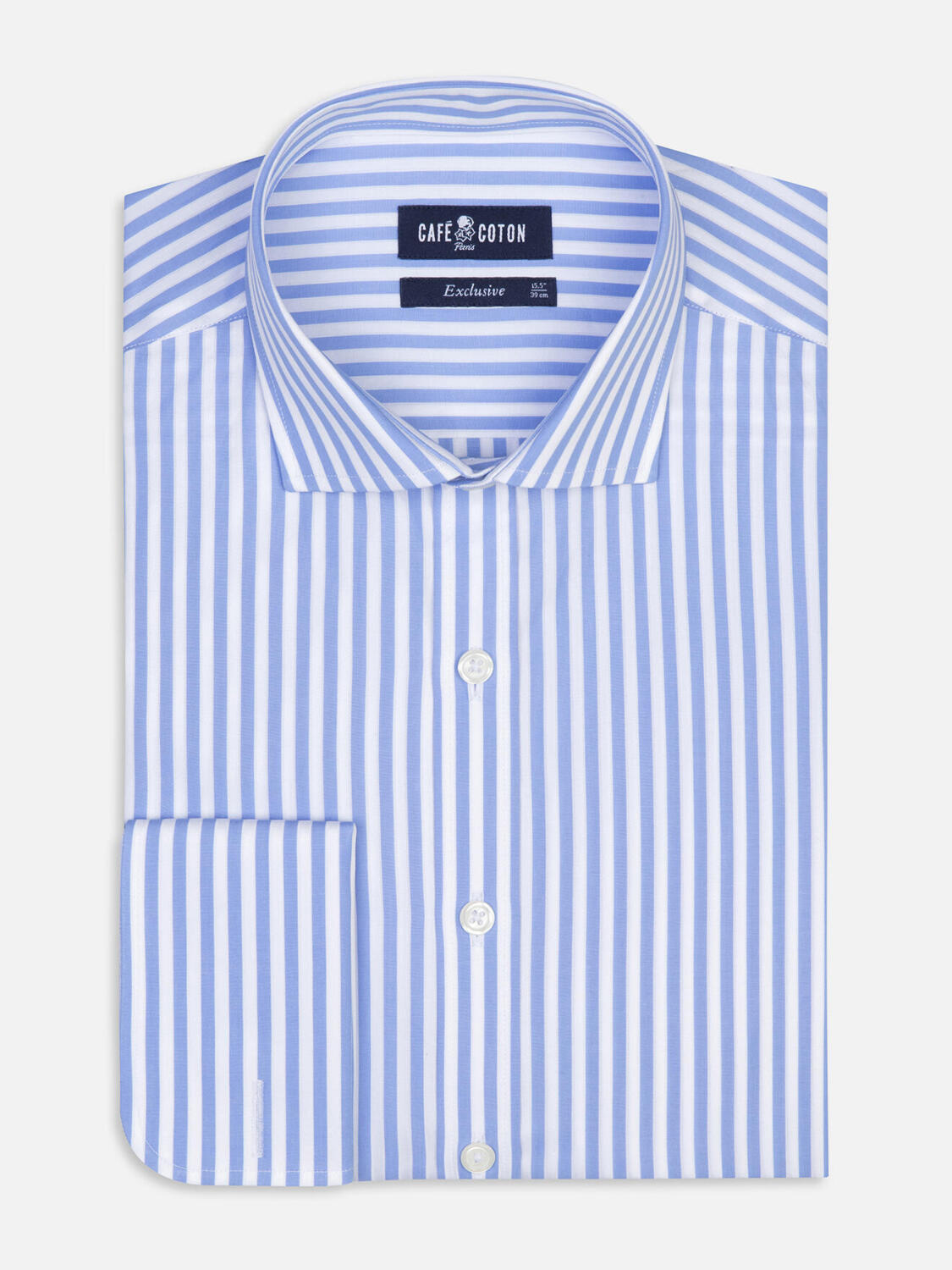 Chris Hemd mit himmelblau Streifen   - Doppelten manschetten