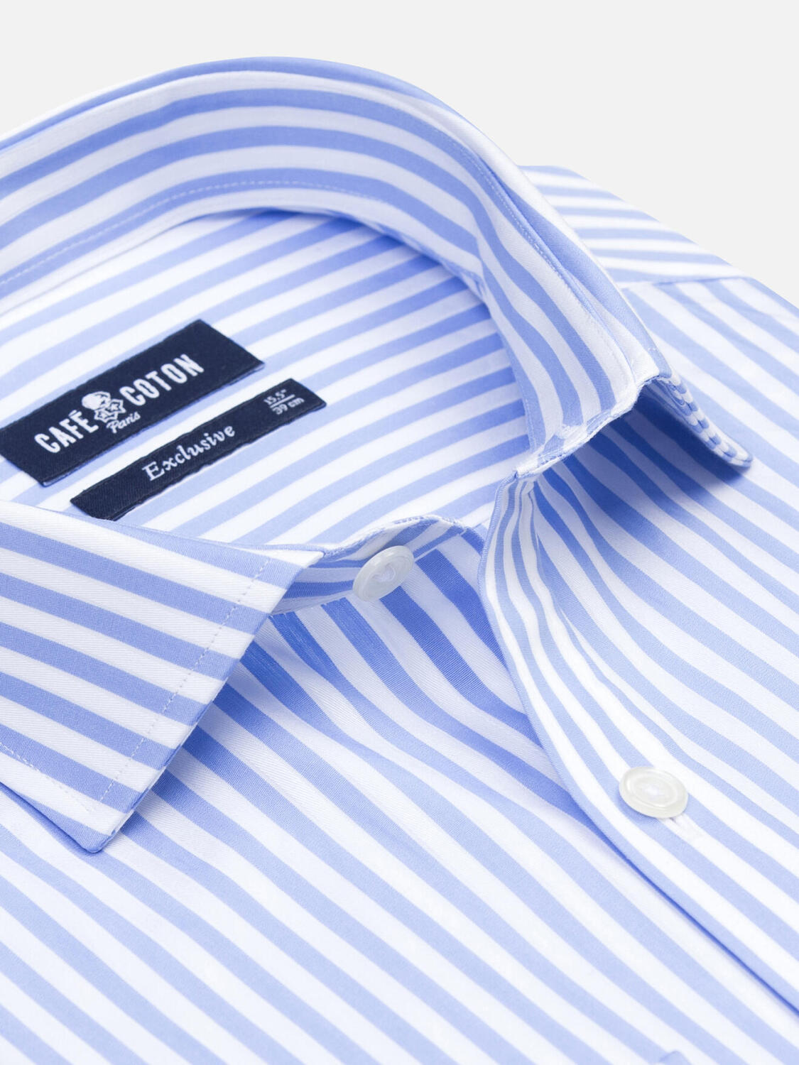 Chris Hemd mit himmelblau Streifen   - Doppelten manschetten