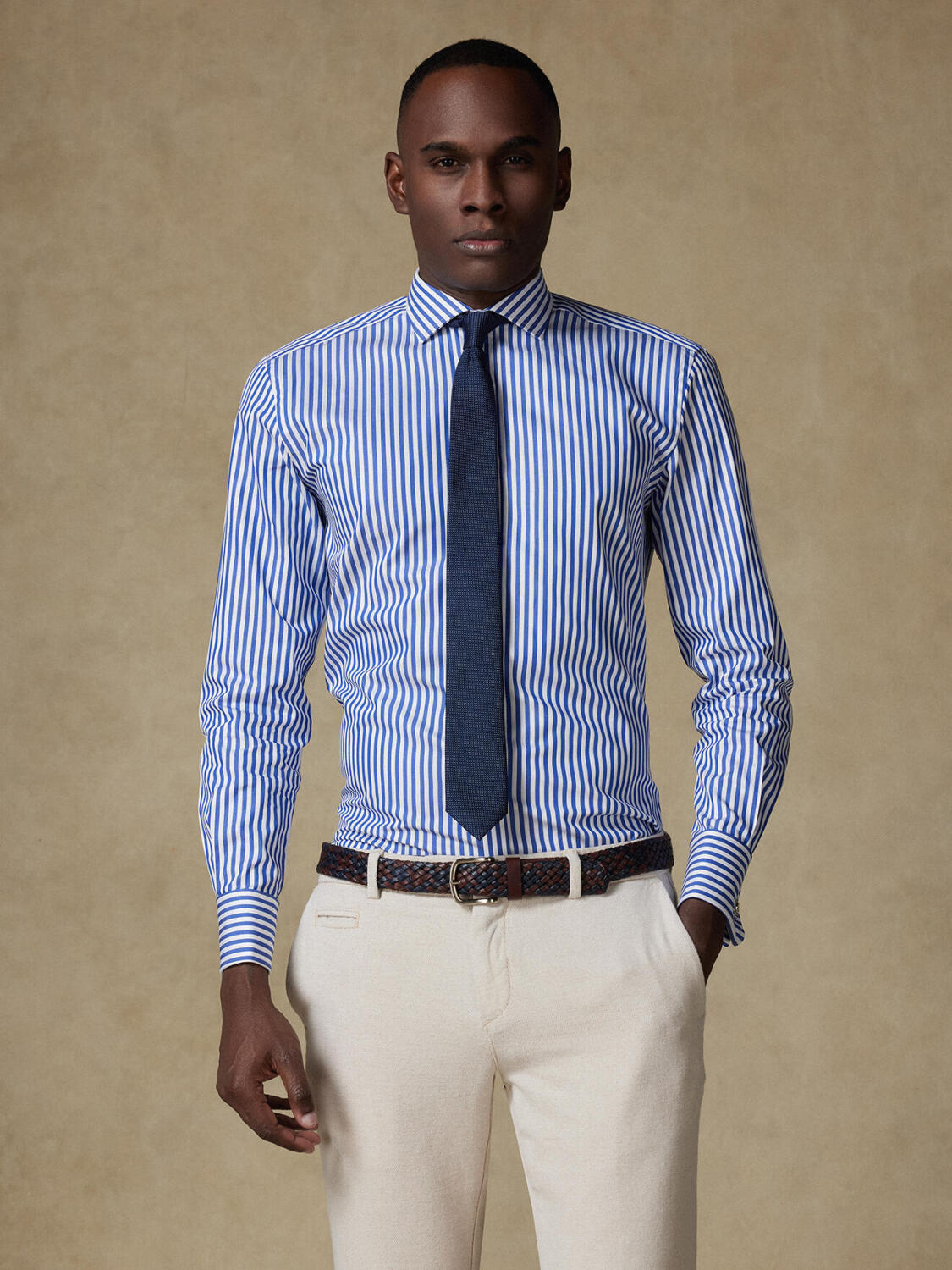 Chris Hemd mit navy blau Streifen   - Doppelten manschetten