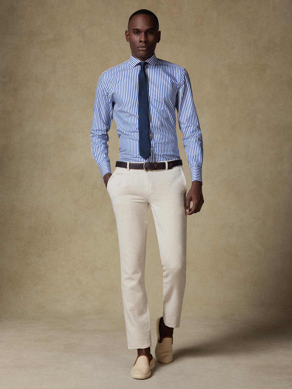 Chris Hemd mit navy blau Streifen   - Doppelten manschetten