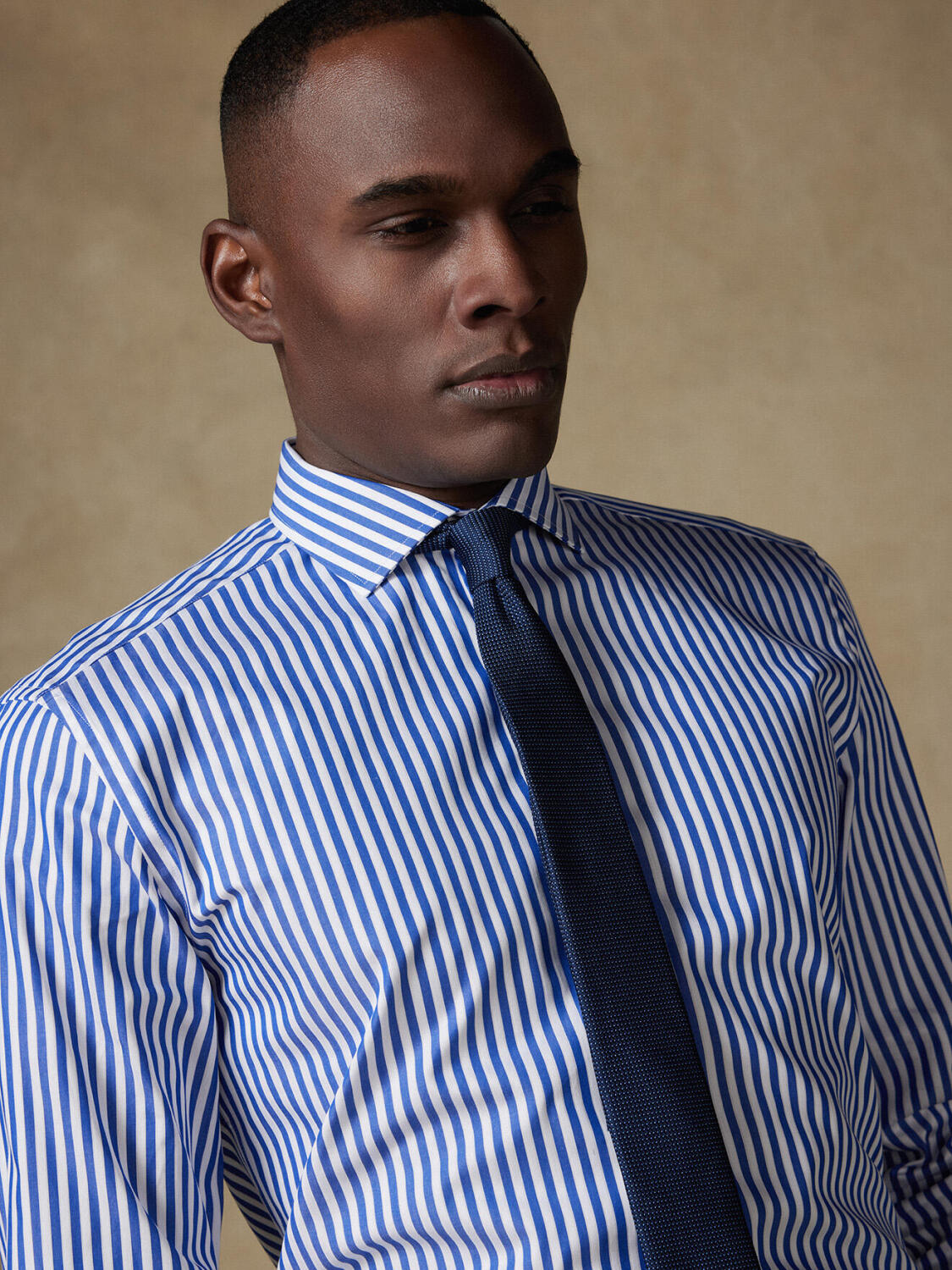 Chris Hemd mit navy blau Streifen   - Doppelten manschetten