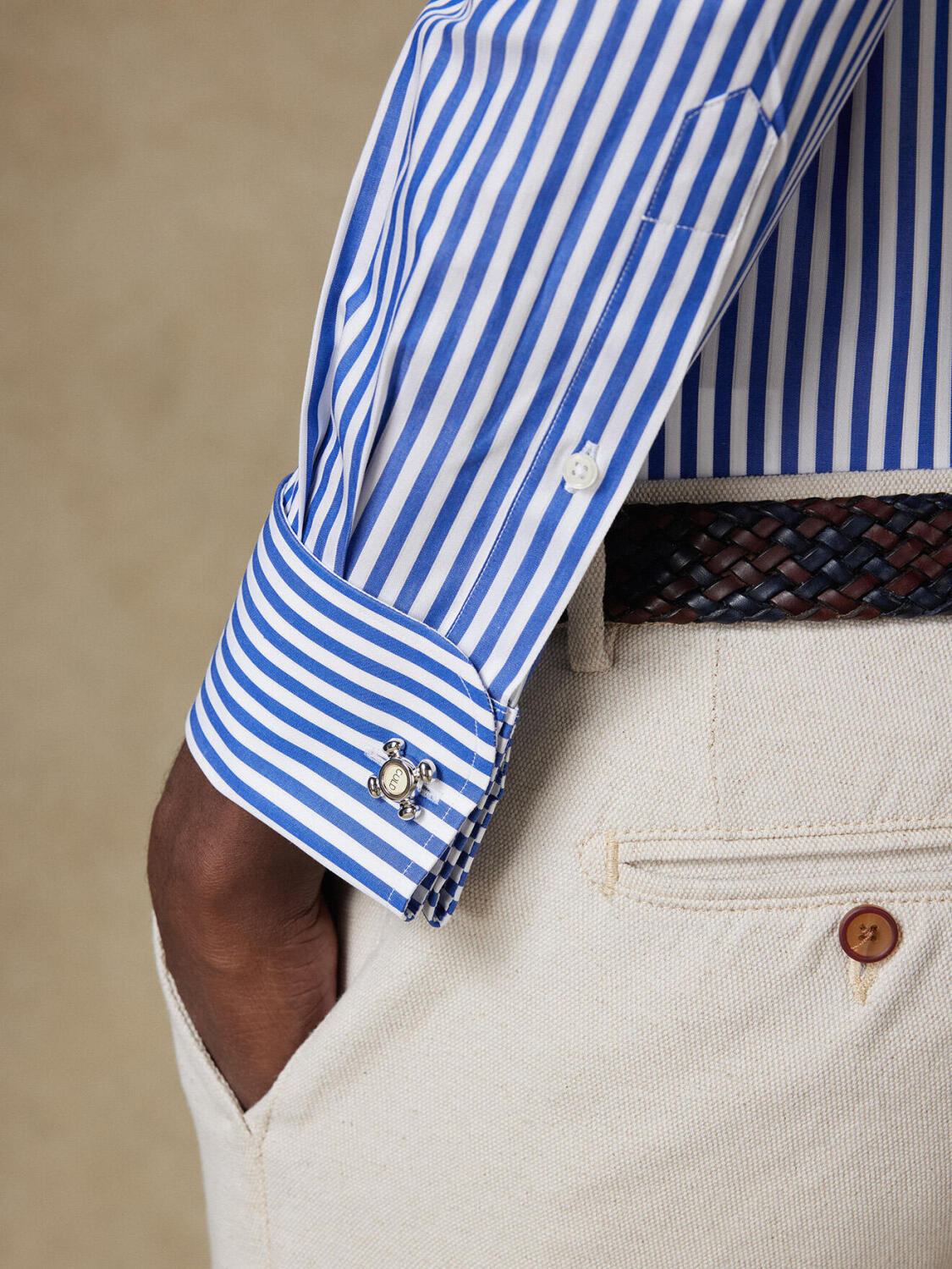 Chris Hemd mit navy blau Streifen   - Doppelten manschetten