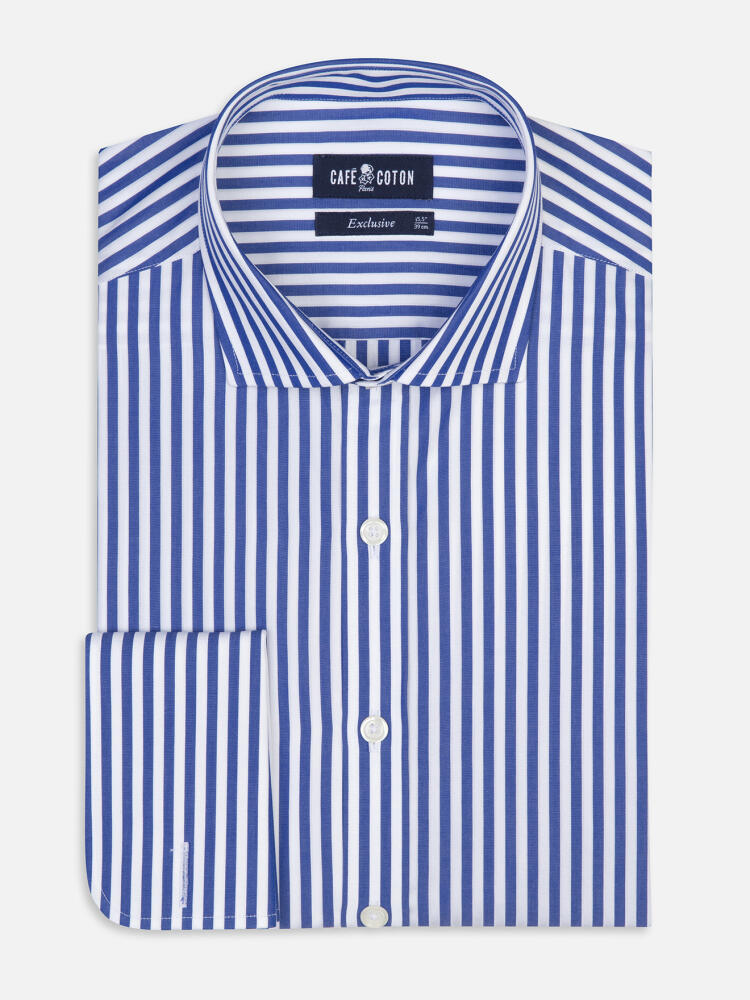 Chris shirt with navy blue stripes   - Double cuffs