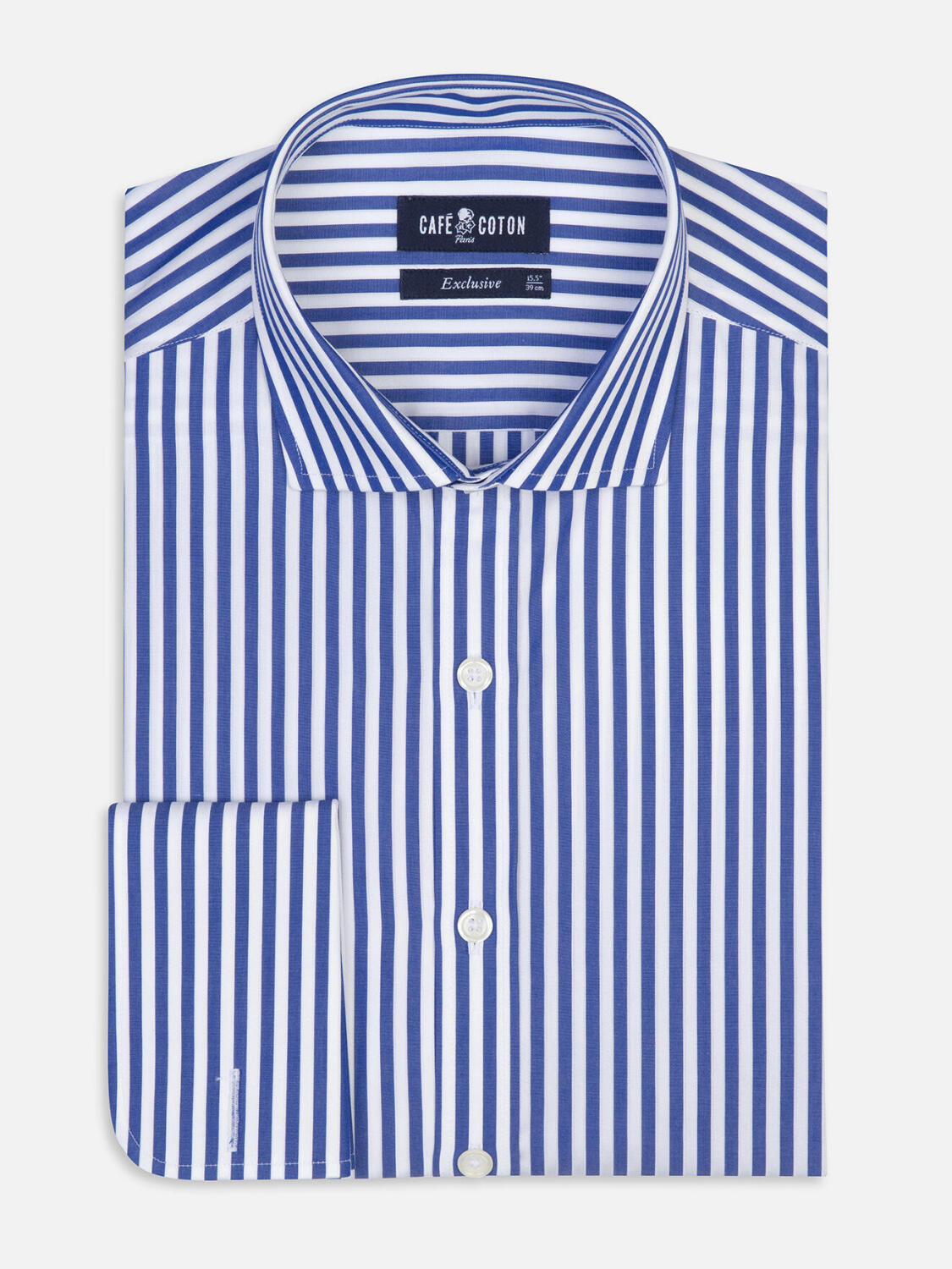 Chris Hemd mit navy blau Streifen   - Doppelten manschetten