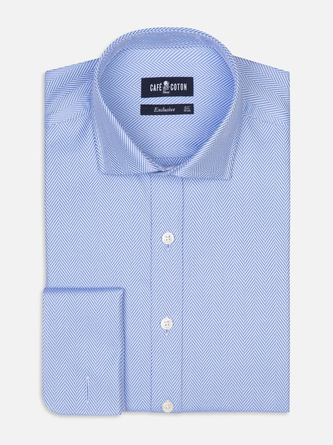 Chemise Come en chevron ciel - Poignets Mousquetaires