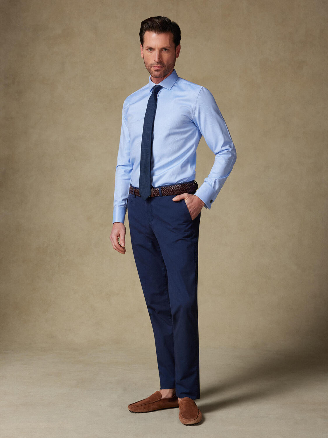 Chemise Ellis en twill ciel  - Poignets mousquetaires