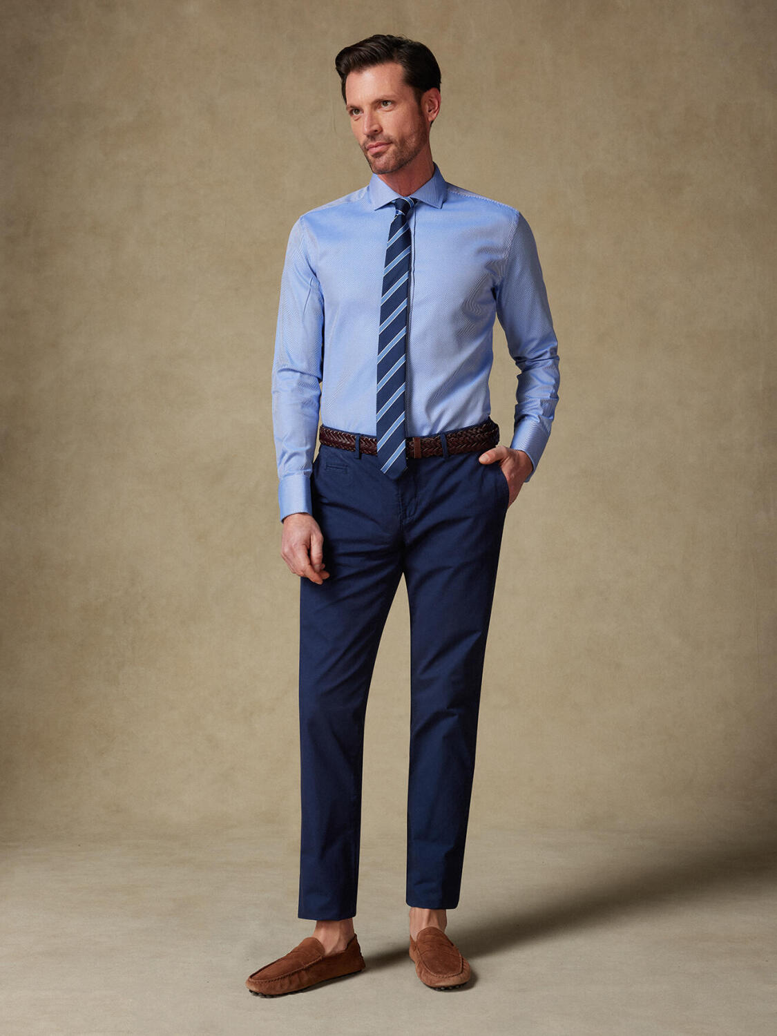 Chemise Ellis en twill bleu - Poignets mousquetaires