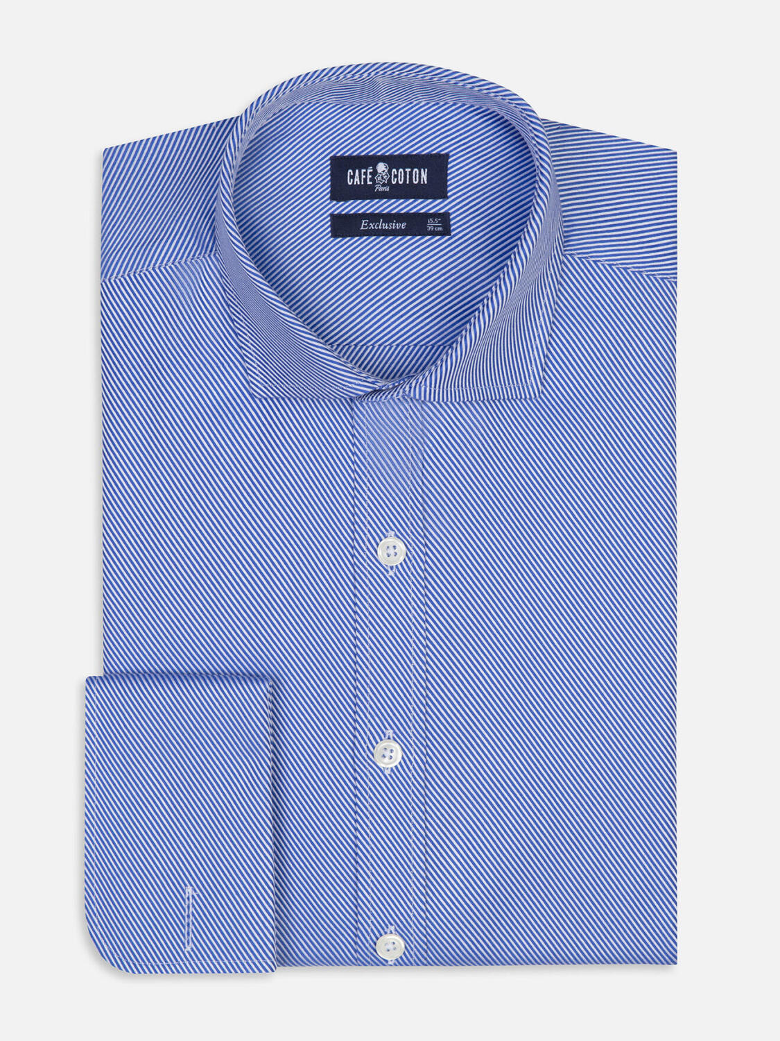 Chemise Ellis en twill bleu - Poignets mousquetaires