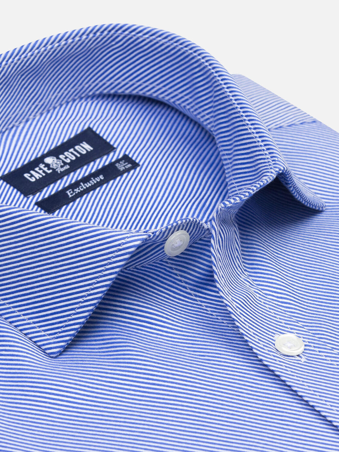 Chemise Ellis en twill bleu - Poignets mousquetaires