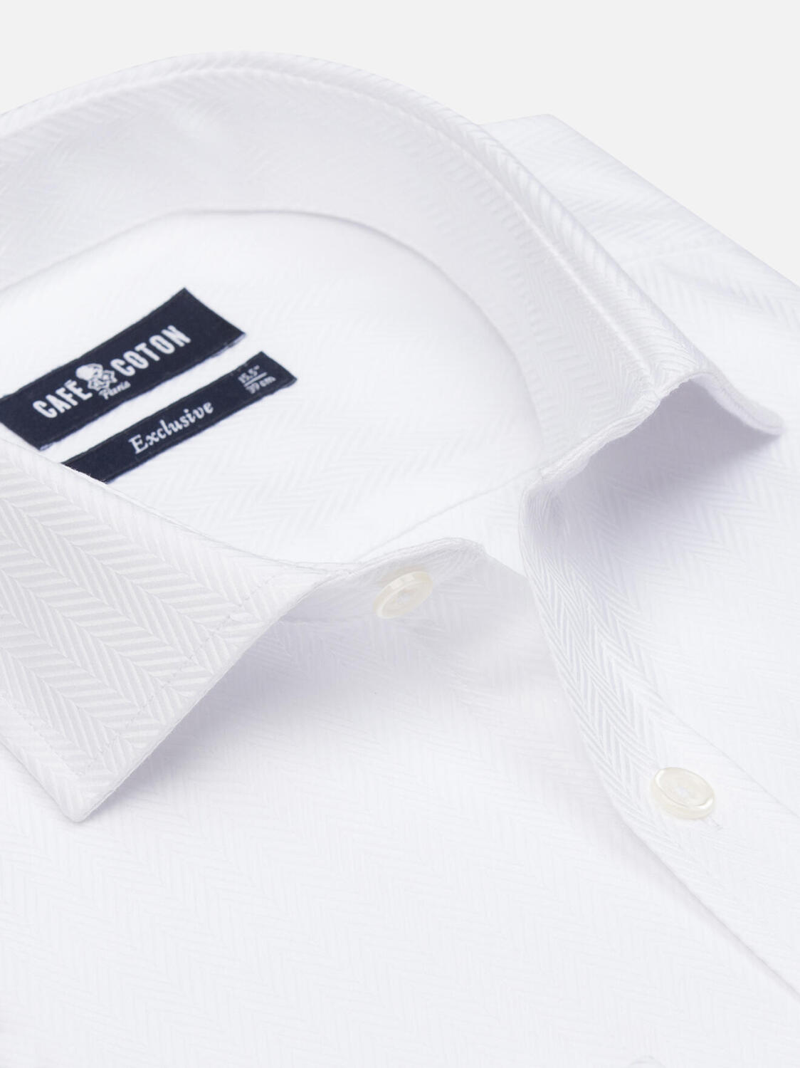 Camicia bianca a spina di pesce  - Doppi polsini