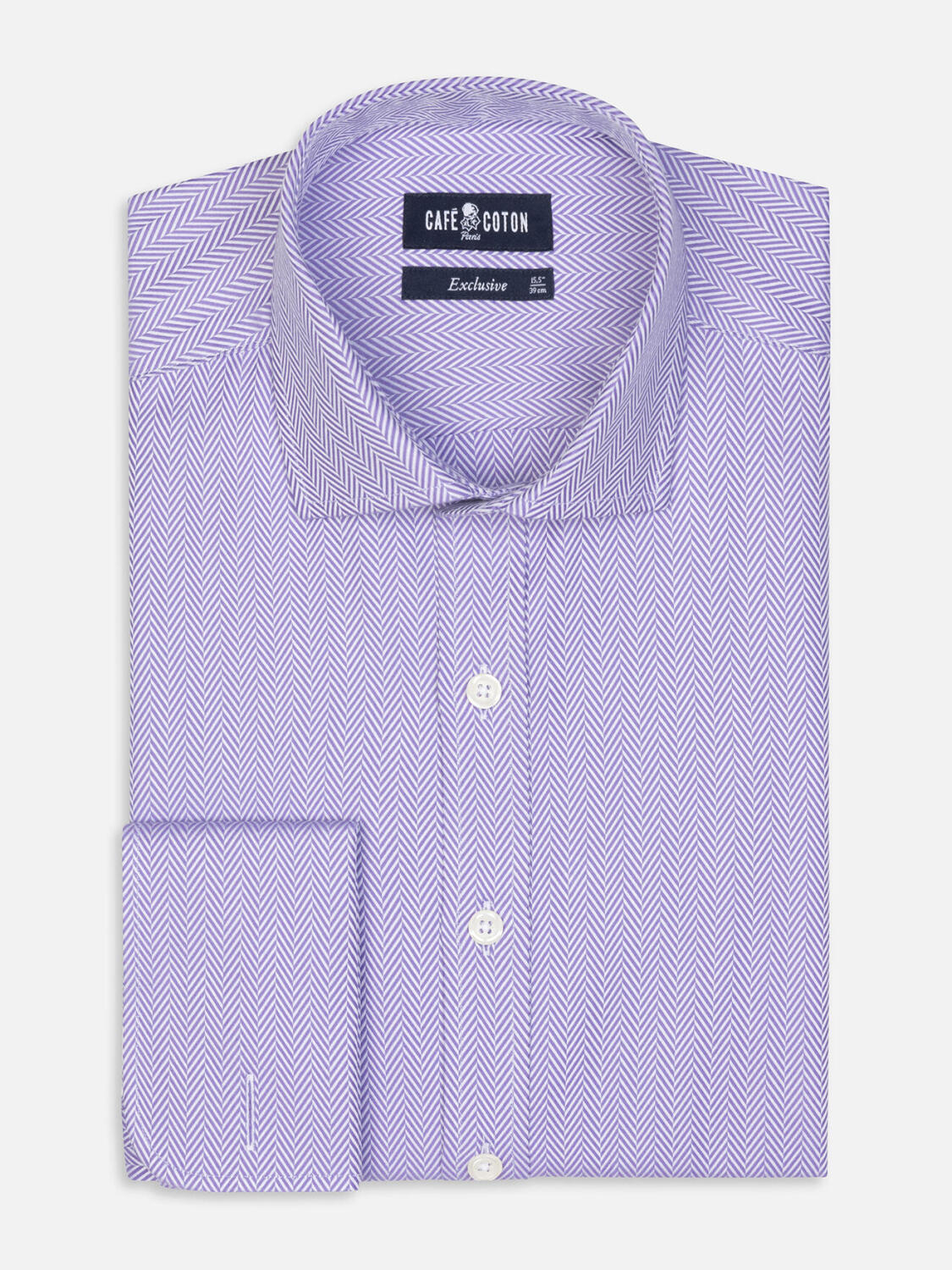 Chemise en Chevron parme - Poignets Mousquetaires