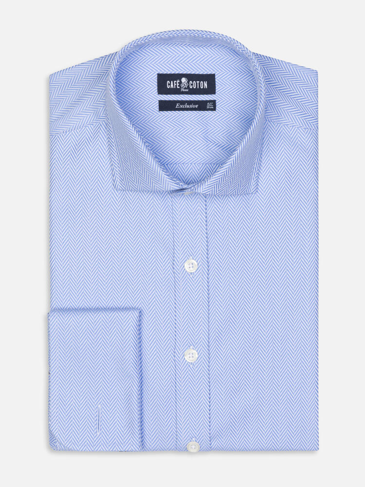 Sky Herringbone Shirt  - Double Cuffs