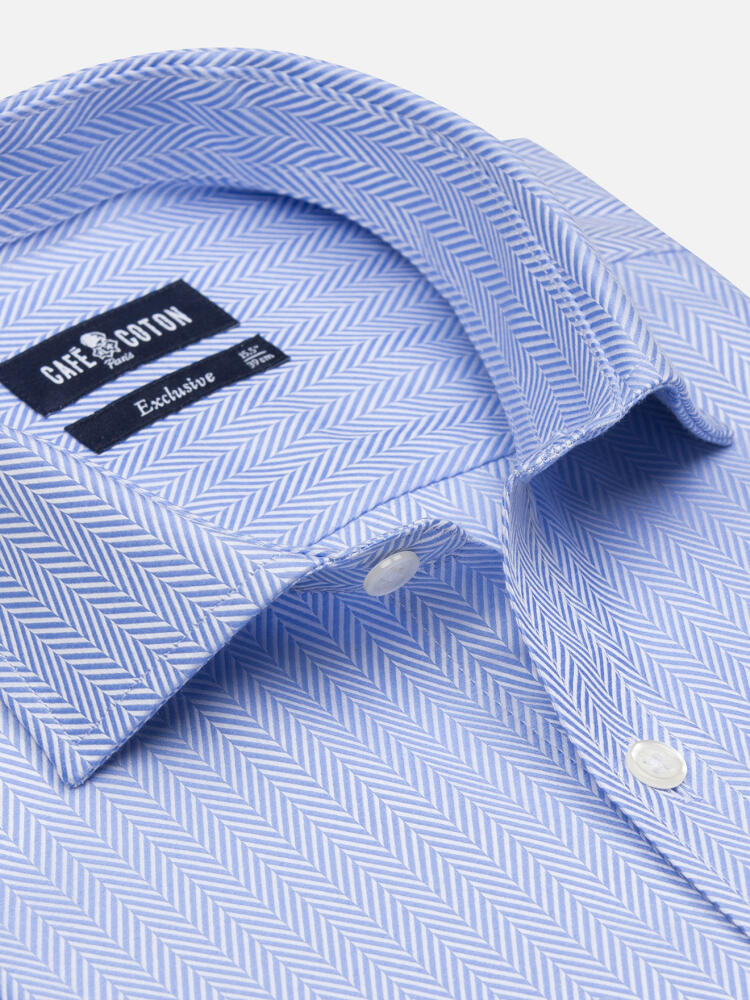 Sky Herringbone Shirt  - Double Cuffs