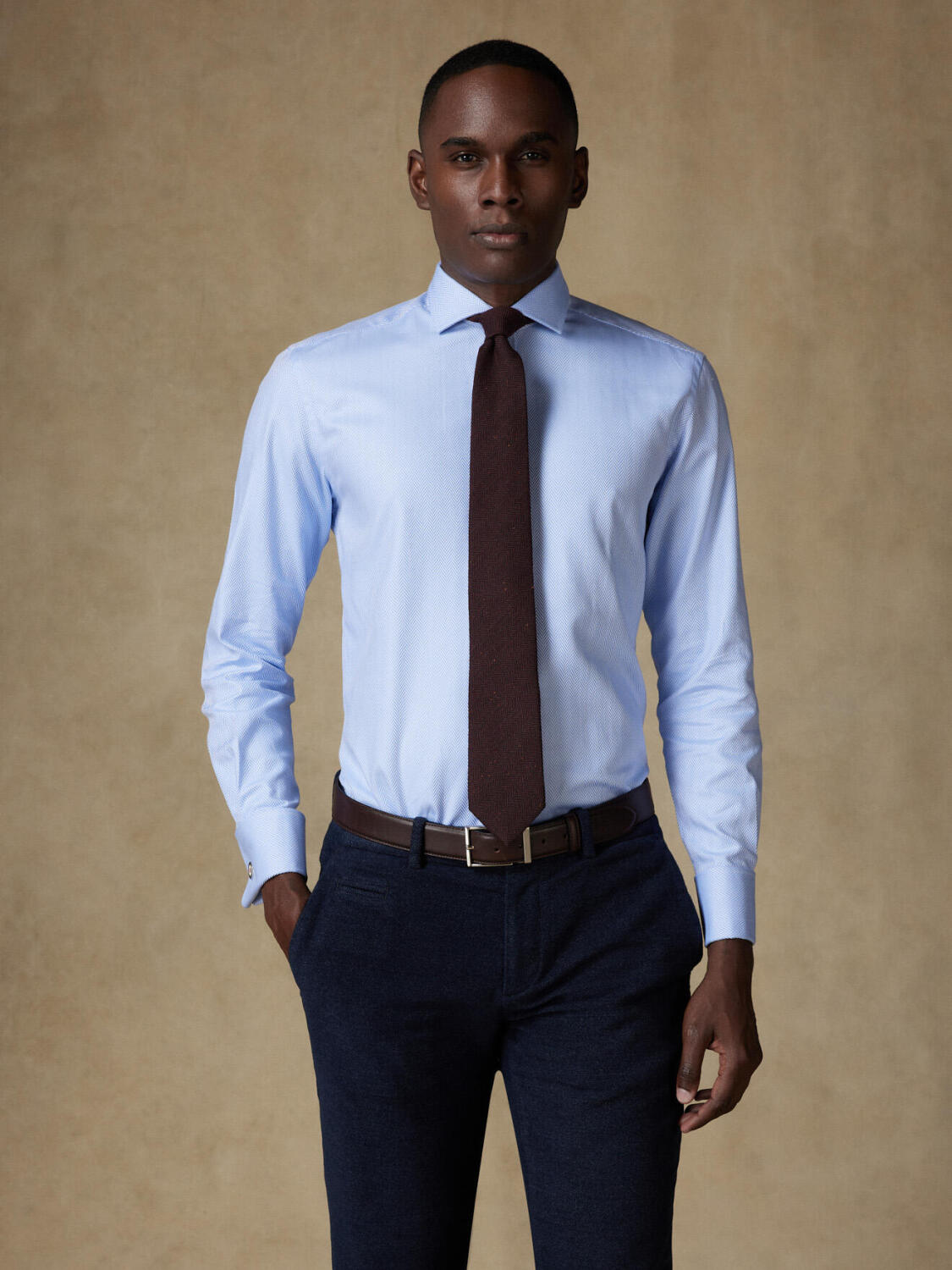 Camicia spigata cielo  - Doppi polsini