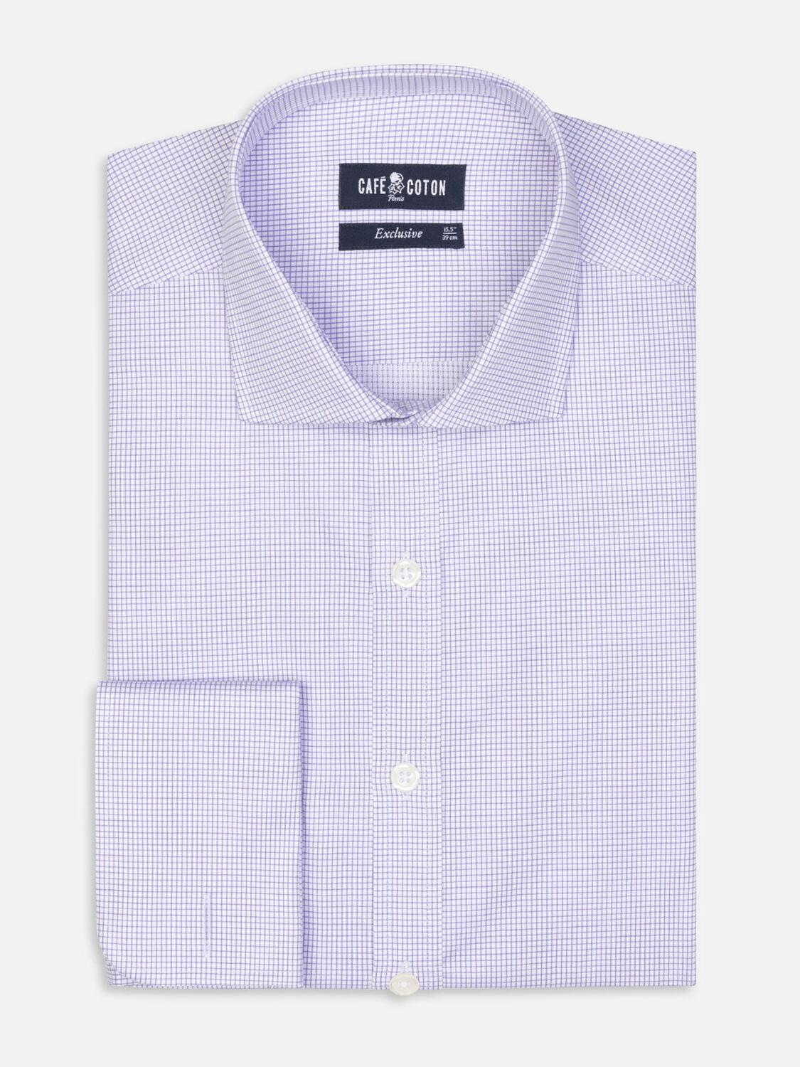 Chemise Lenny à carreaux parme - Poignets Mousquetaires