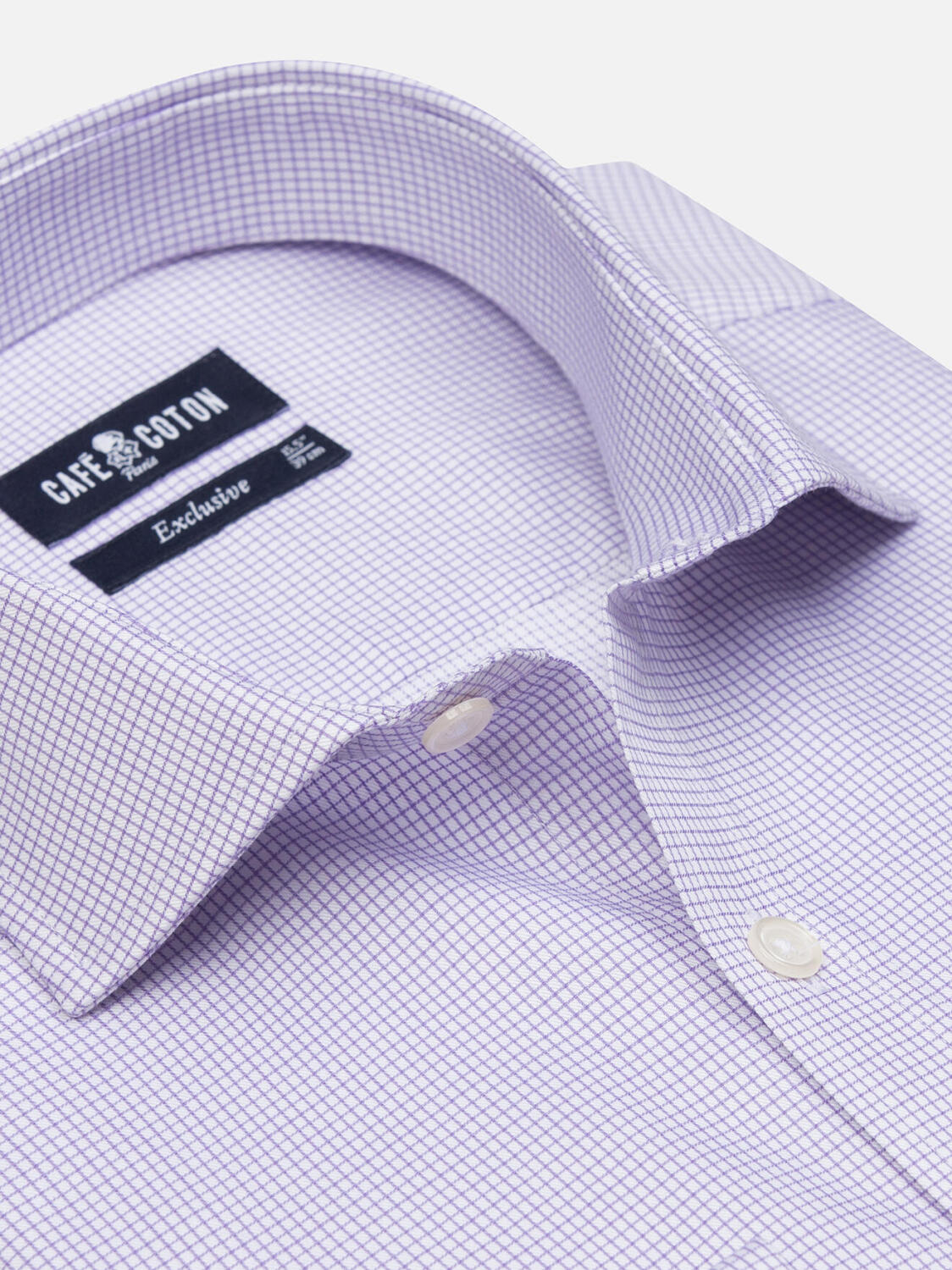 Chemise Lenny à carreaux parme - Poignets Mousquetaires