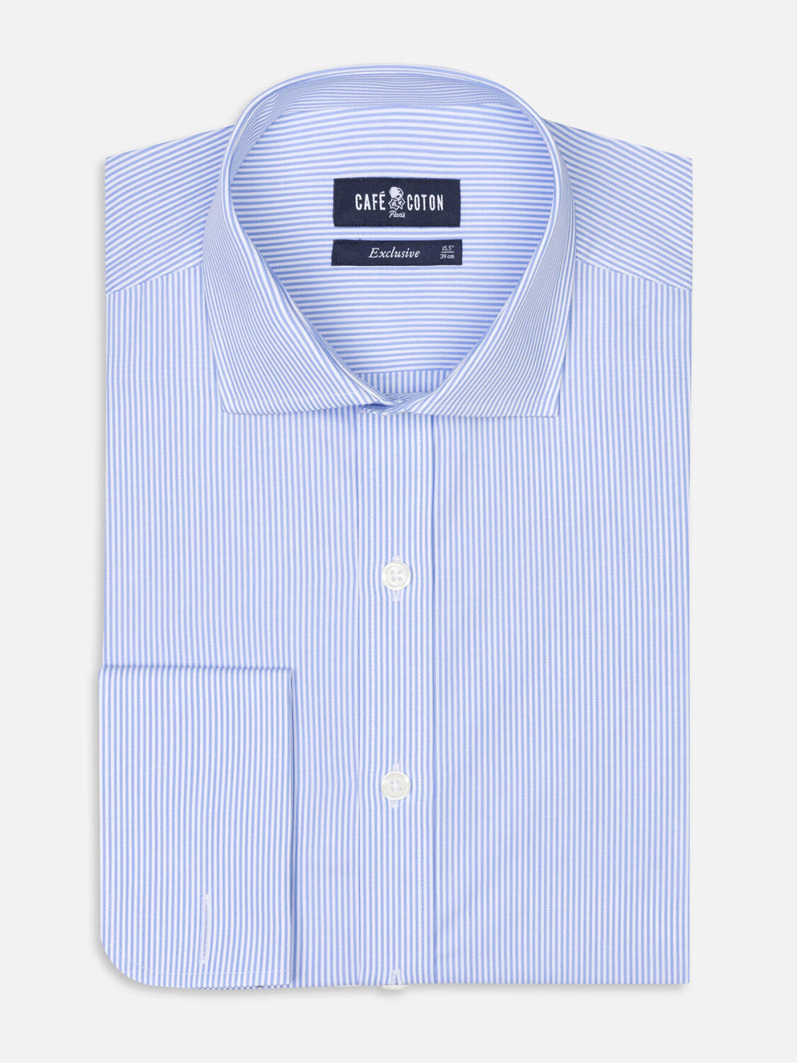 Camicia Menthon a righe celesti - Doppi polsini