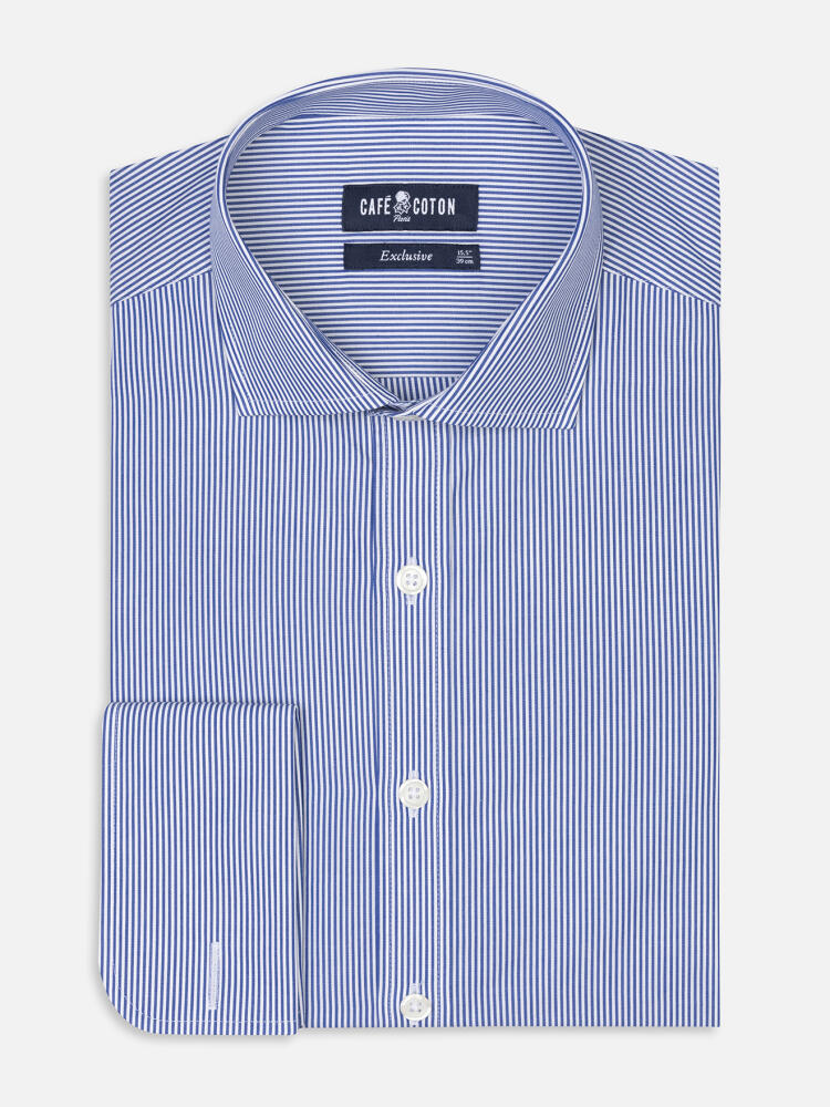 Menthon camicia a righe blu navy - Doppi polsini