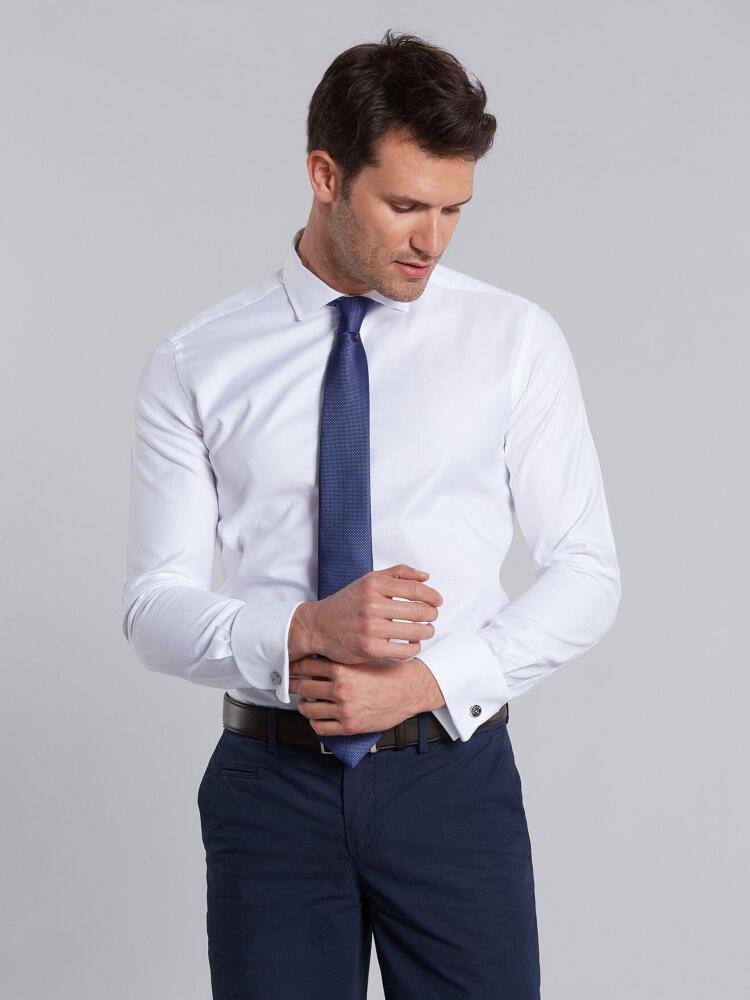 Chemise Miles texturée blanche - Poignets Mousquetaires