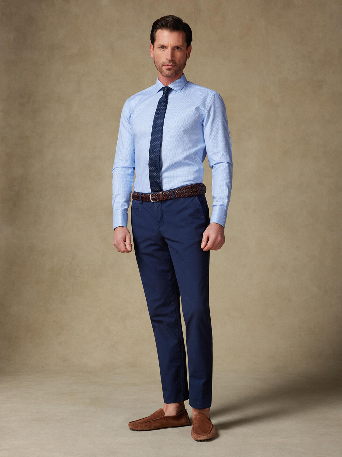 Chemise Miles en natté ciel  - Poignets mousquetaires