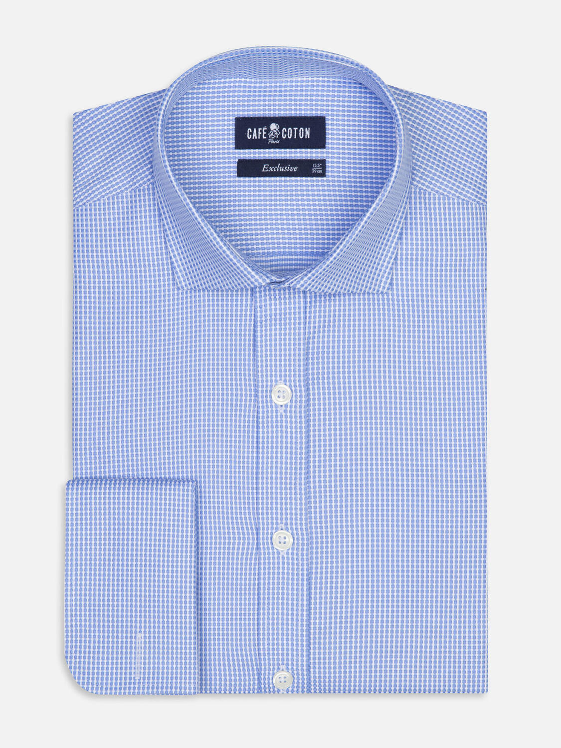 Chemise Miles en natté ciel  - Poignets mousquetaires